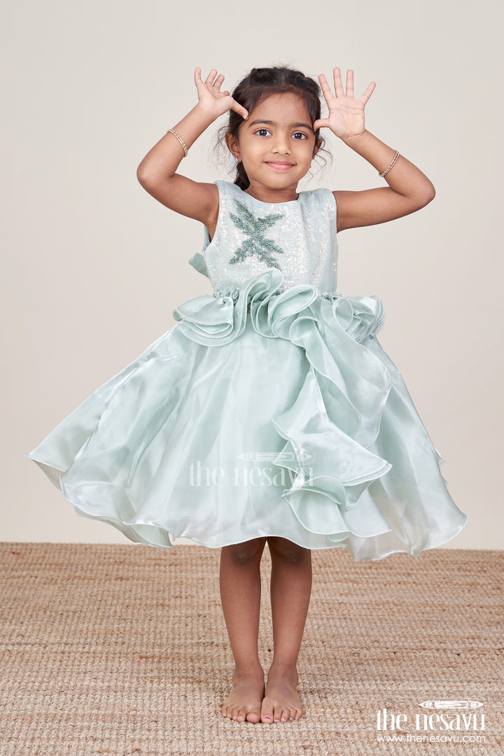 Girls Sleeveless Organza Frock with Layered Ruffle Skirt