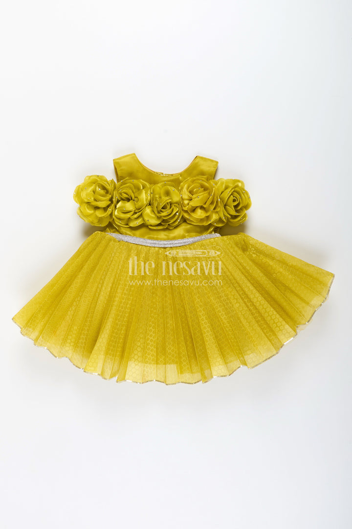 Flower-embellished satin frock for baby girls – perfect for parties and receptions