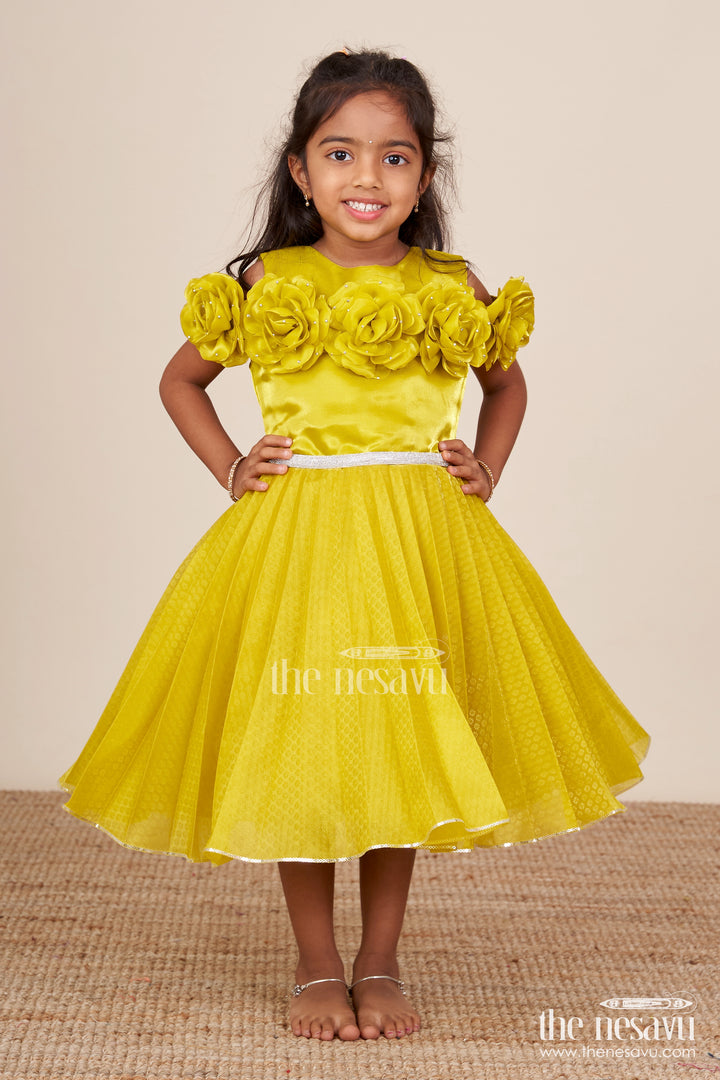 Flower-embellished satin frock for baby girls – perfect for parties and receptions
