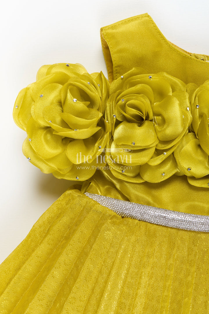 Flower-embellished satin frock for baby girls – perfect for parties and receptions