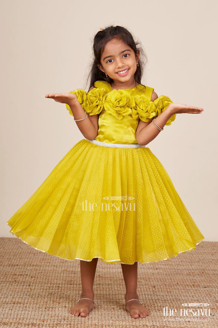 Flower-embellished satin frock for baby girls – perfect for parties and receptions