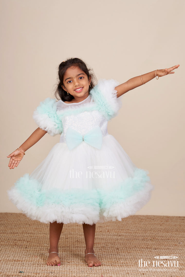 Feather-trimmed soft net party frock for baby girls – dreamy look for birthdays