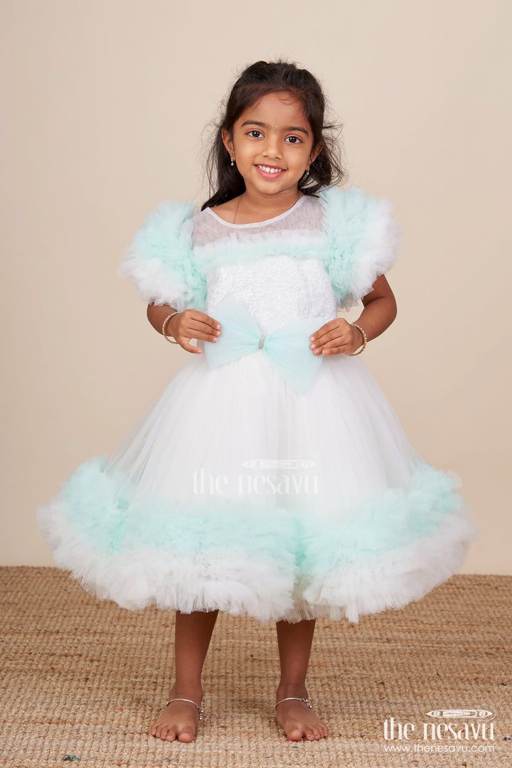 Feather-trimmed soft net party frock for baby girls – dreamy look for birthdays