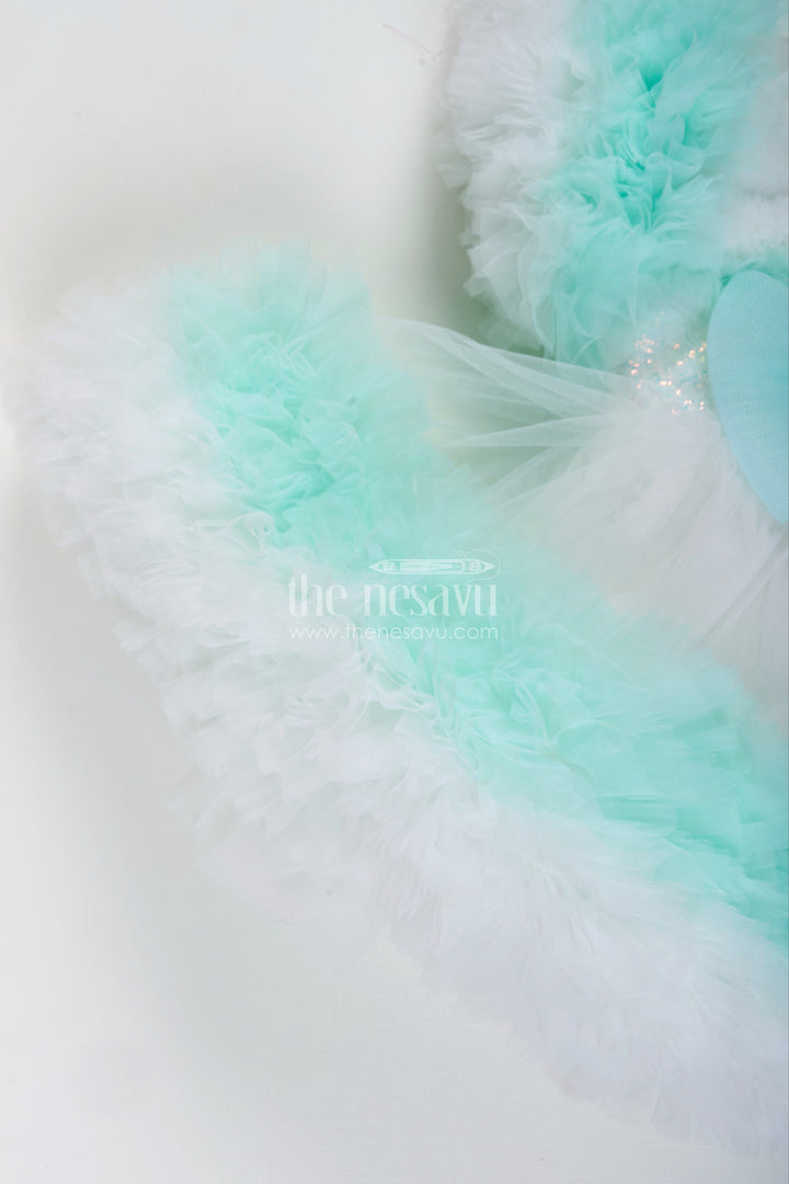 Feather-trimmed soft net party frock for baby girls – dreamy look for birthdays
