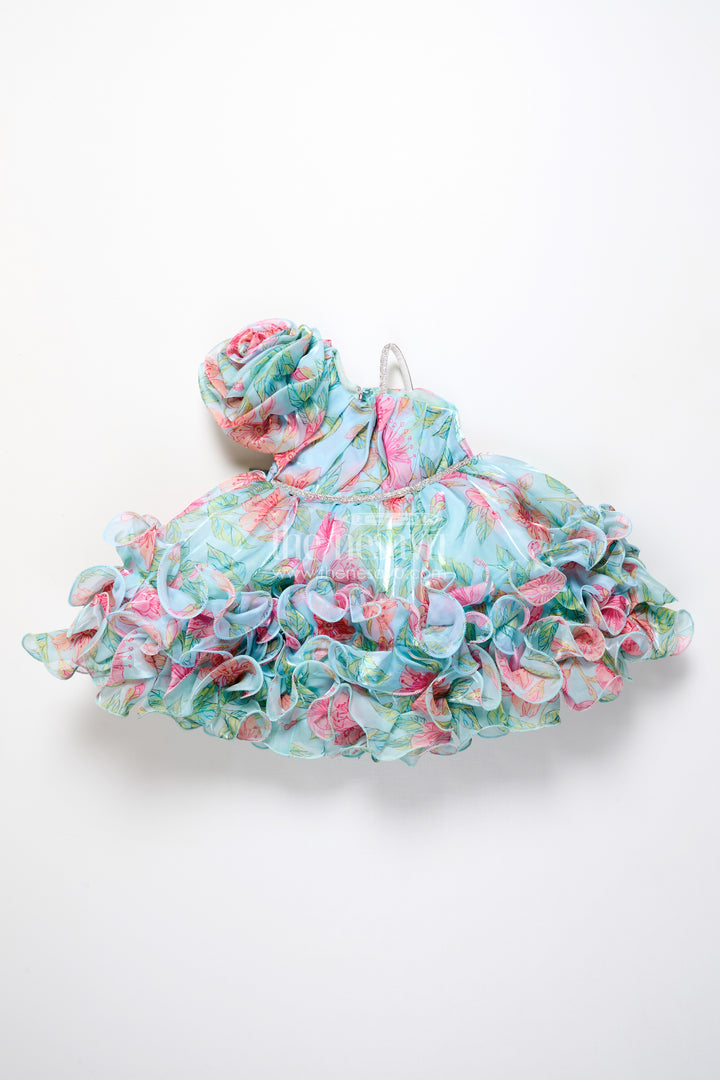Toddler girl floral organza frock with designer flair for weddings and functions