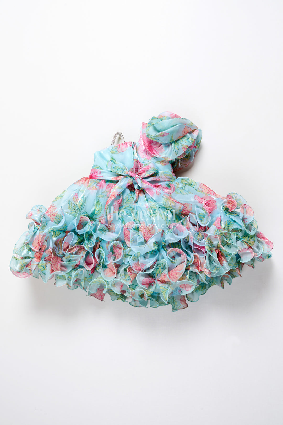 Toddler girl floral organza frock with designer flair for weddings and functions