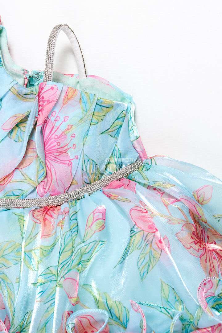 Toddler girl floral organza frock with designer flair for weddings and functions