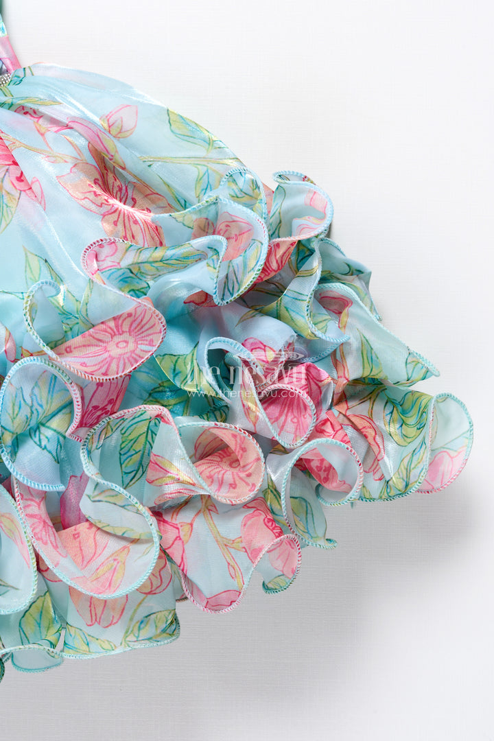 Toddler girl floral organza frock with designer flair for weddings and functions