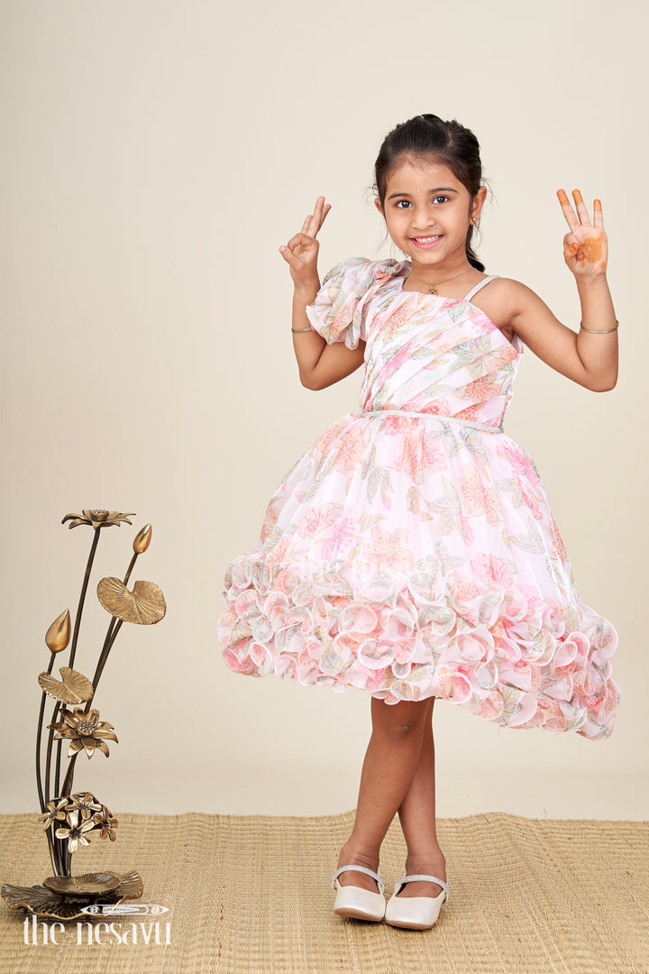 Floral Pink Baby Girl Frock Organza Ruffle Party Dress For Birthdays And Photoshoots