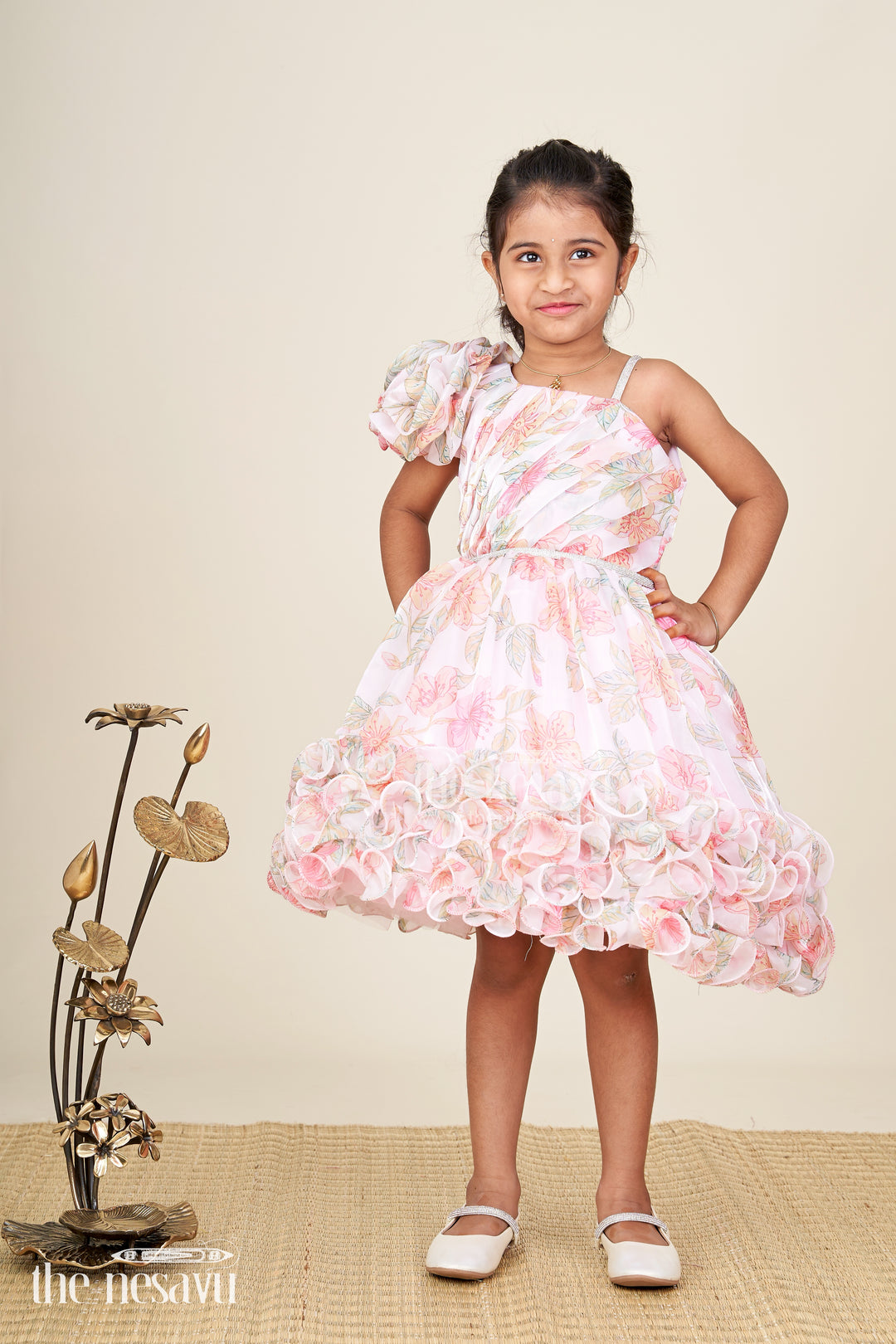 Floral Pink Baby Girl Frock Organza Ruffle Party Dress For Birthdays And Photoshoots