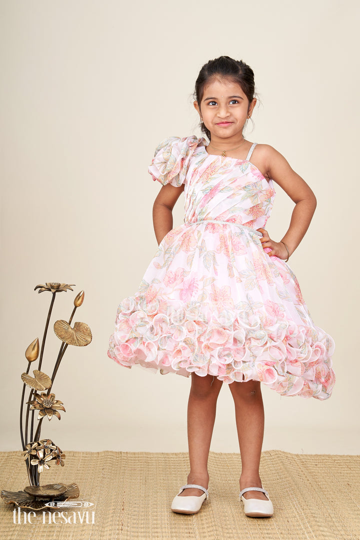 Floral Pink Baby Girl Frock Organza Ruffle Party Dress For Birthdays And Photoshoots