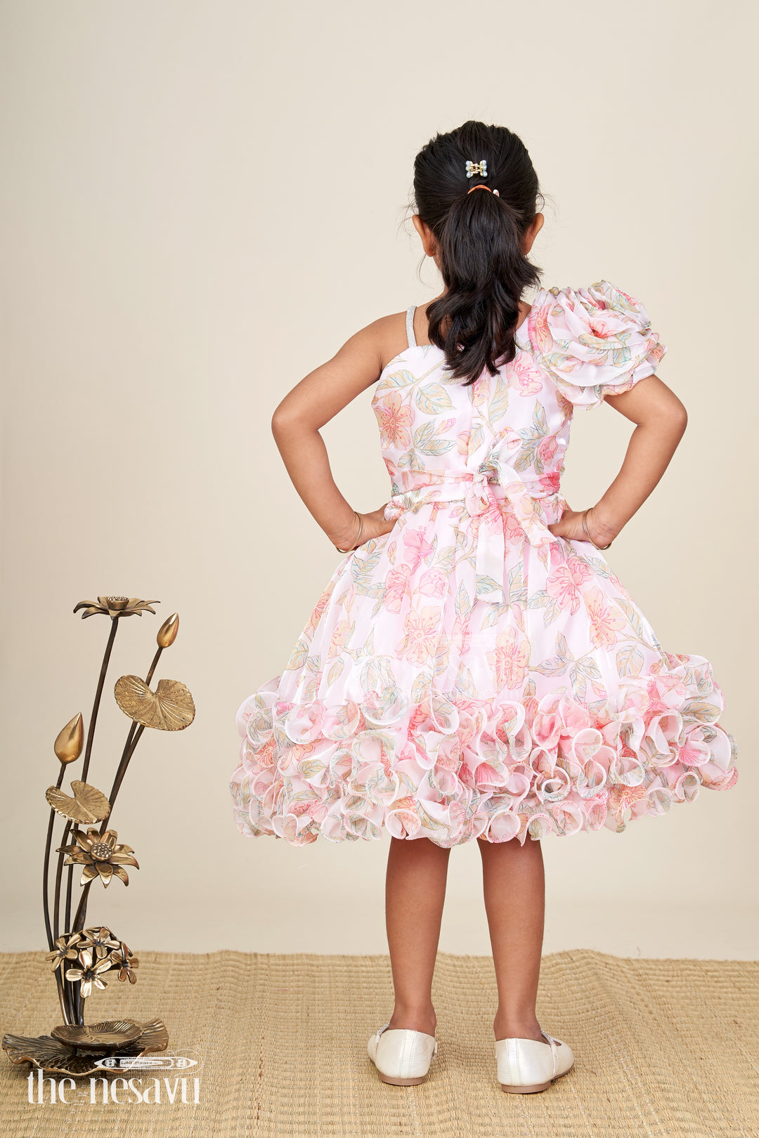 Floral Pink Baby Girl Frock Organza Ruffle Party Dress For Birthdays And Photoshoots