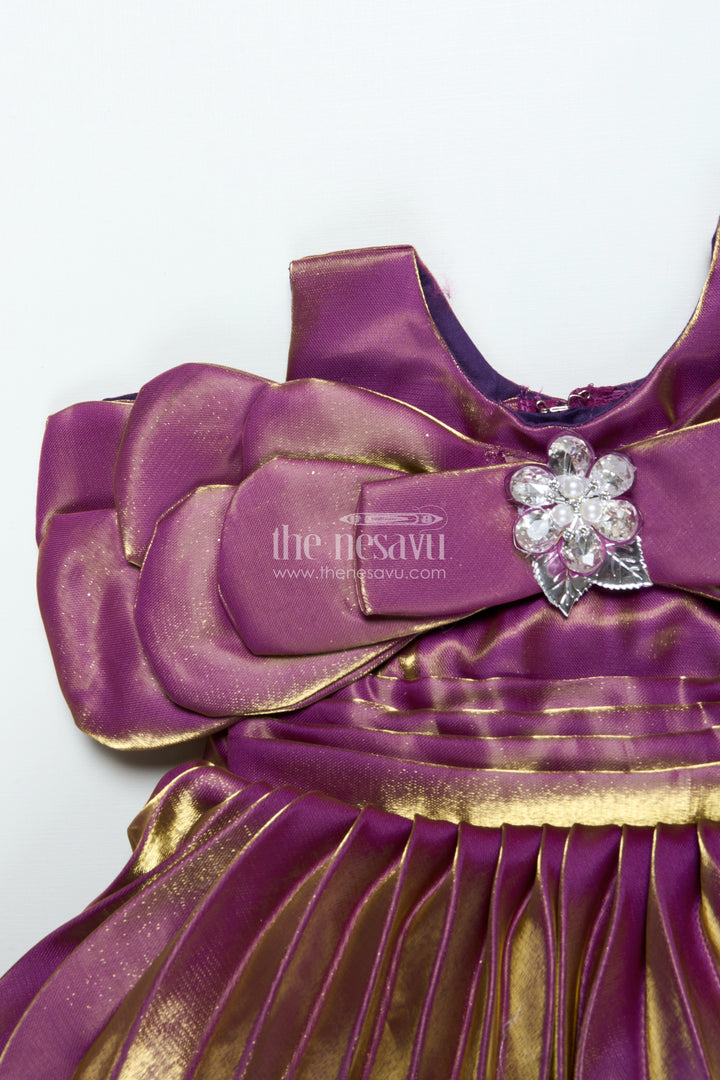 Girls Satin Organza Pleated Party Frock with Bow Elegant Occasion Wear