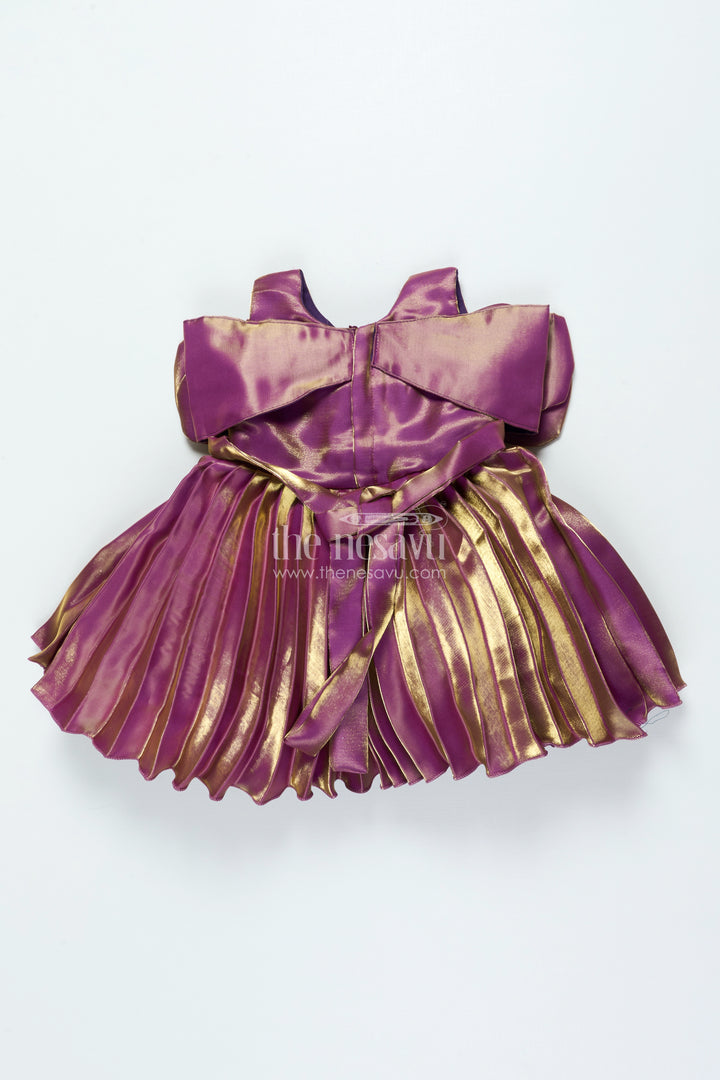 Girls Satin Organza Pleated Party Frock with Bow Elegant Occasion Wear
