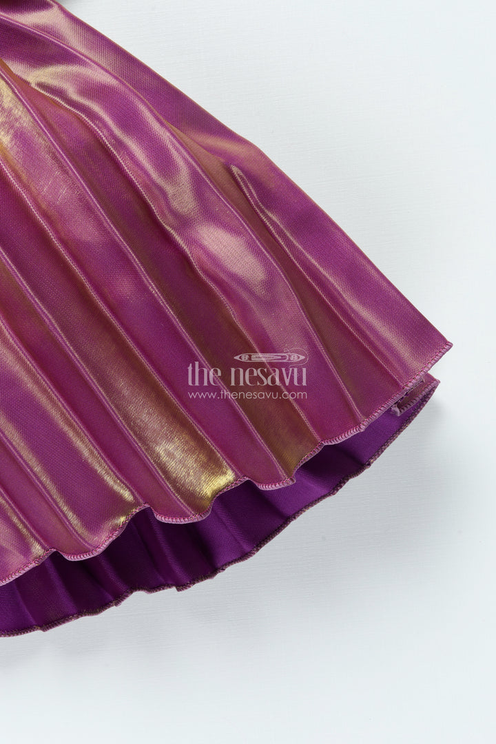 Girls Satin Organza Pleated Party Frock with Bow Elegant Occasion Wear
