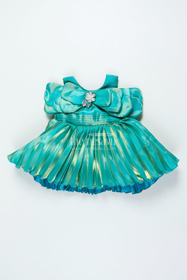Girls Pleated Satin Organza Frock with Statement Bow Special Occasion Outfit