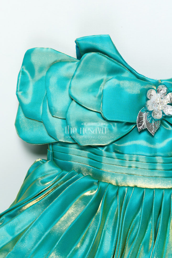 Girls Pleated Satin Organza Frock with Statement Bow Special Occasion Outfit