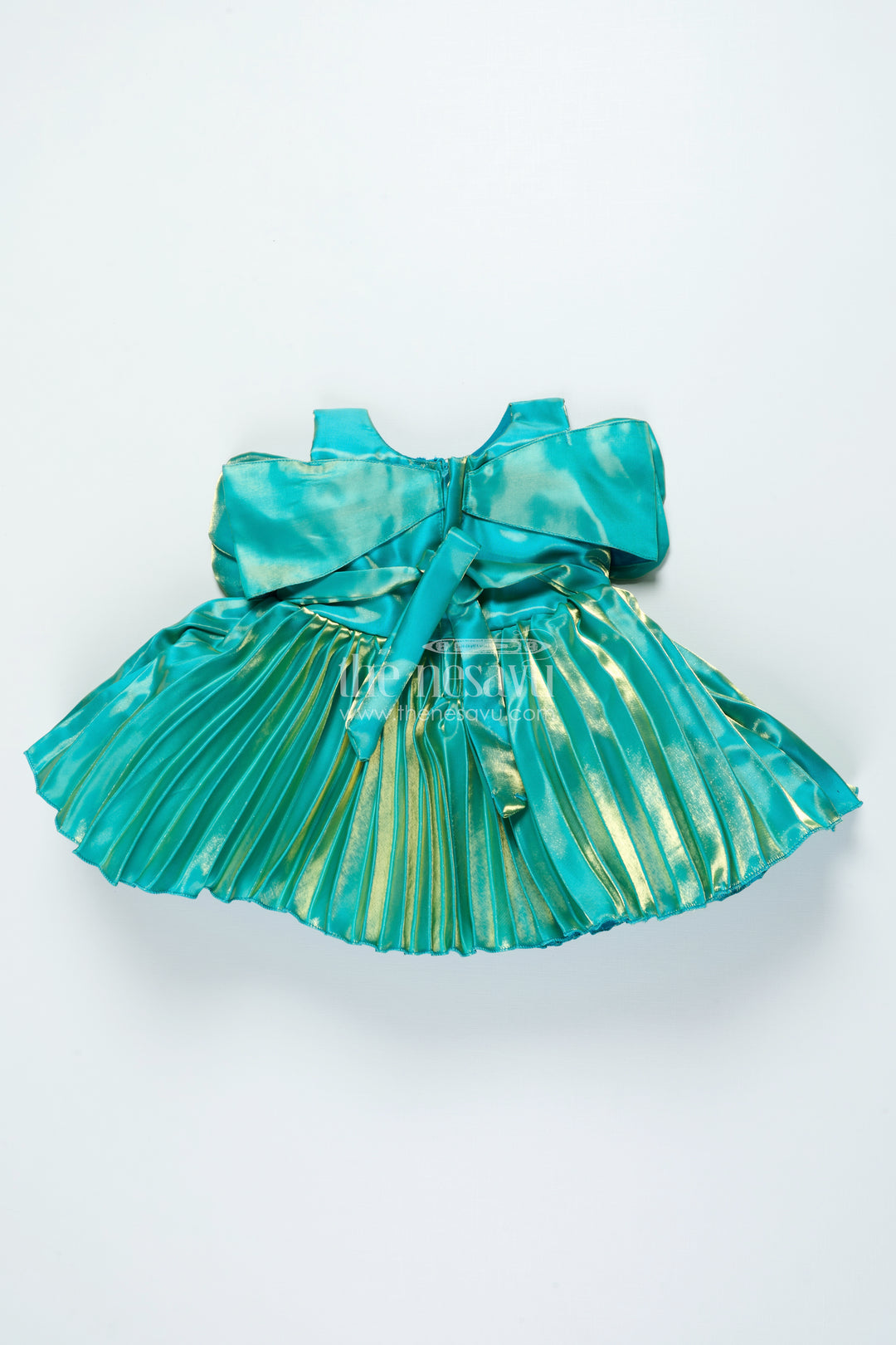 Girls Pleated Satin Organza Frock with Statement Bow Special Occasion Outfit