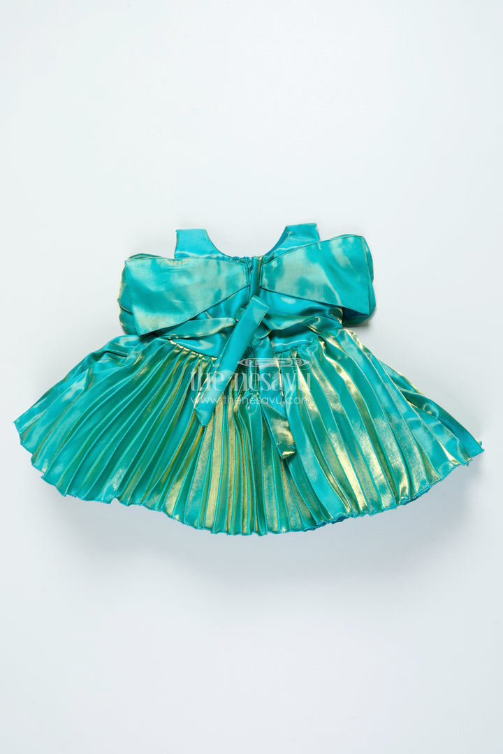 Girls Pleated Satin Organza Frock with Statement Bow Special Occasion Outfit