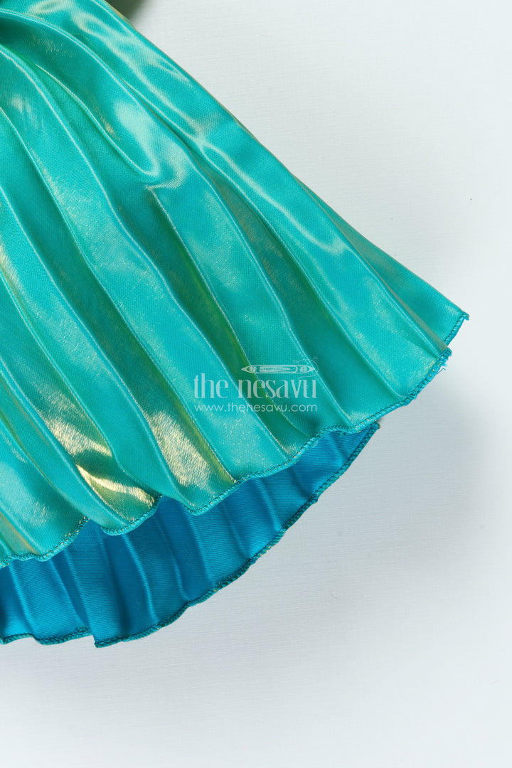 Girls Pleated Satin Organza Frock with Statement Bow Special Occasion Outfit