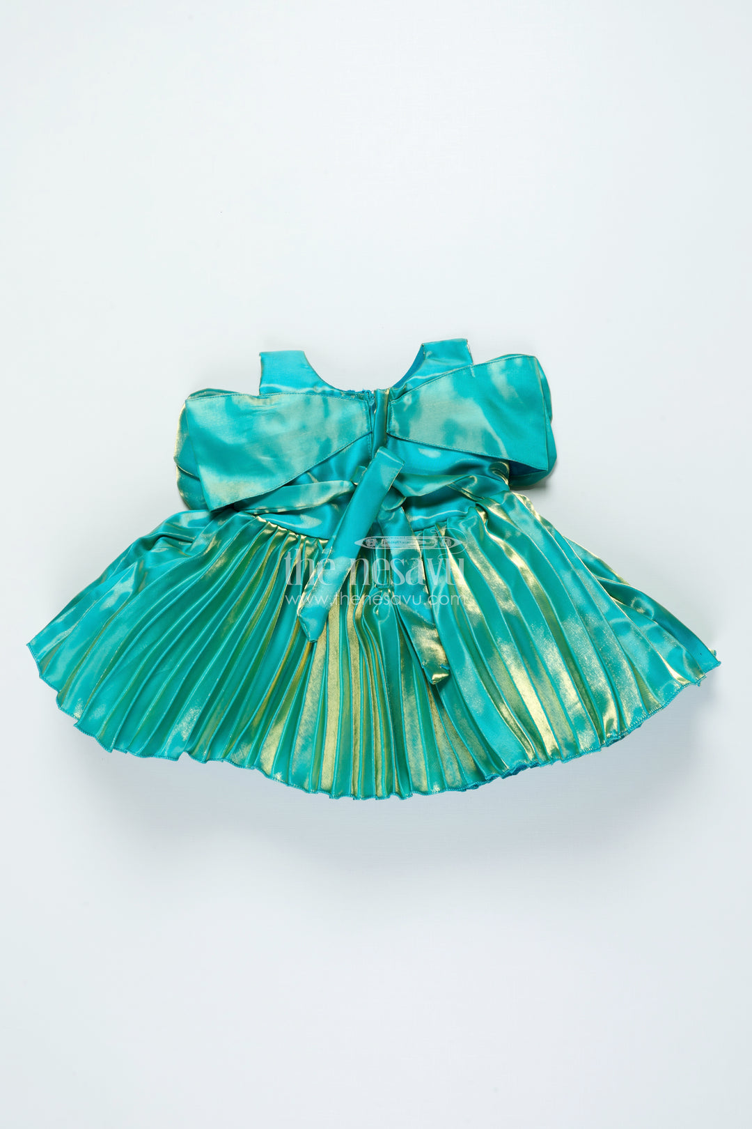 Girls Pleated Satin Organza Frock with Statement Bow Special Occasion Outfit