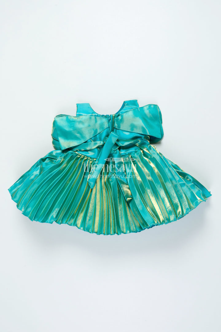 Girls Pleated Satin Organza Frock with Statement Bow Special Occasion Outfit