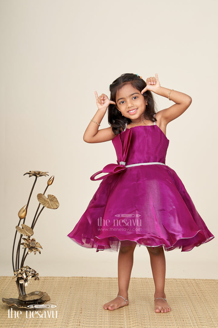 Satin fancy frock for baby girls with layered skirt and floral belt