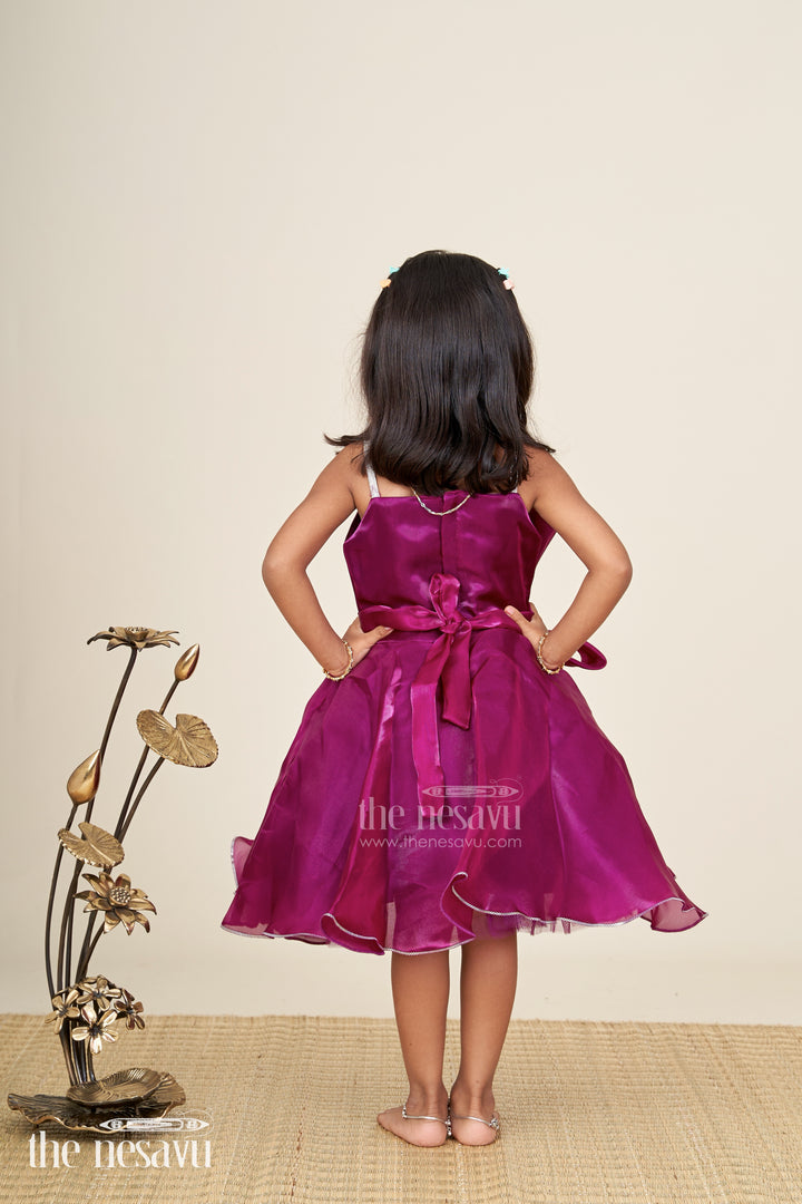 Satin fancy frock for baby girls with layered skirt and floral belt