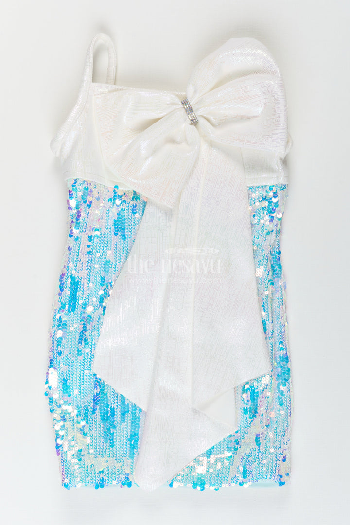 Fancy party frock for baby girl with sequin sparkle and satin bow