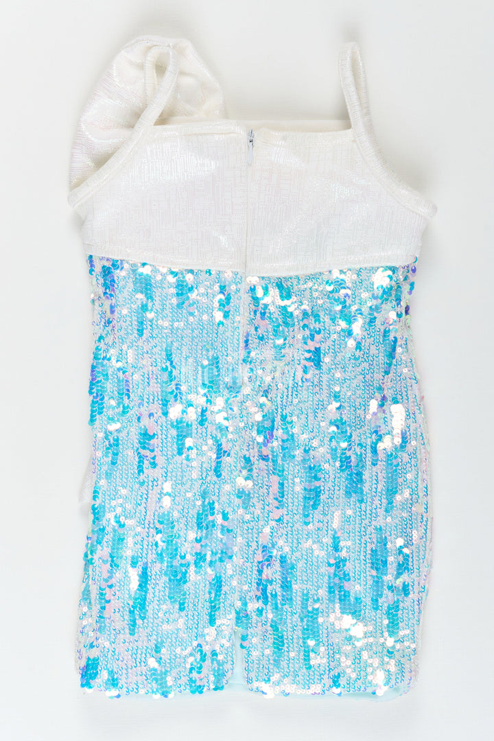 Fancy party frock for baby girl with sequin sparkle and satin bow