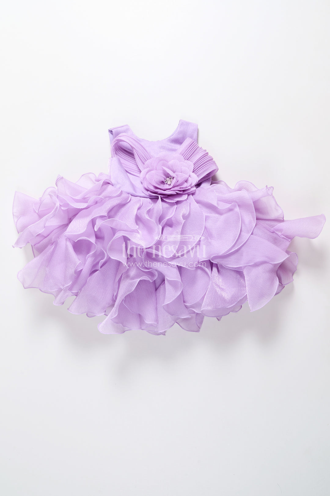Purple shimmer georgette layered frock for girls birthday parties