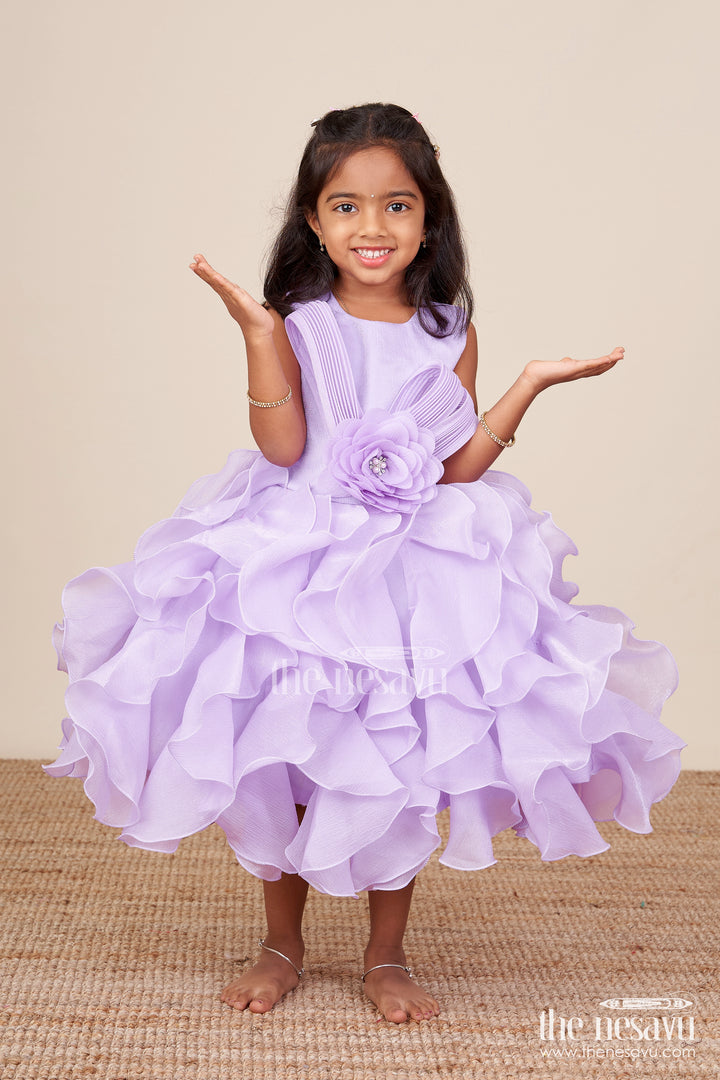 Purple shimmer georgette layered frock for girls birthday parties