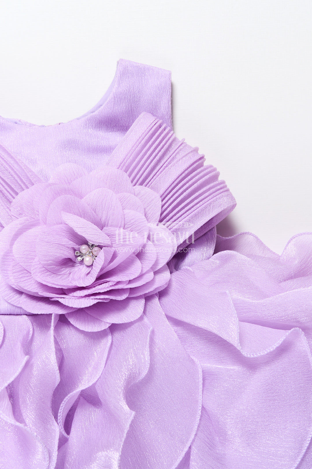 Purple shimmer georgette layered frock for girls birthday parties