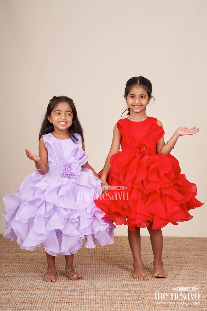 Purple shimmer georgette layered frock for girls birthday parties