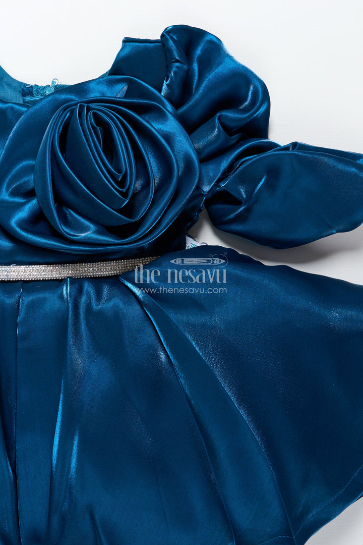 Satin girls party frock with stone embellished belt and matching bow