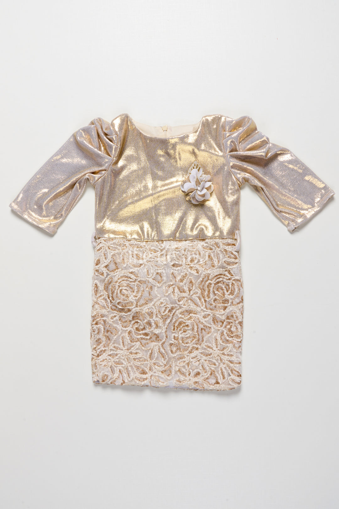Girls Tissue Frock with Embroidery and Net Detailing for Parties