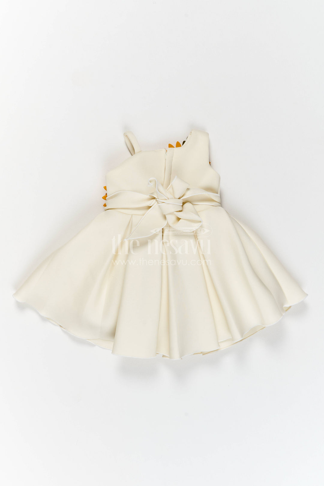 Girls Party Frock in White with Floral Detailing