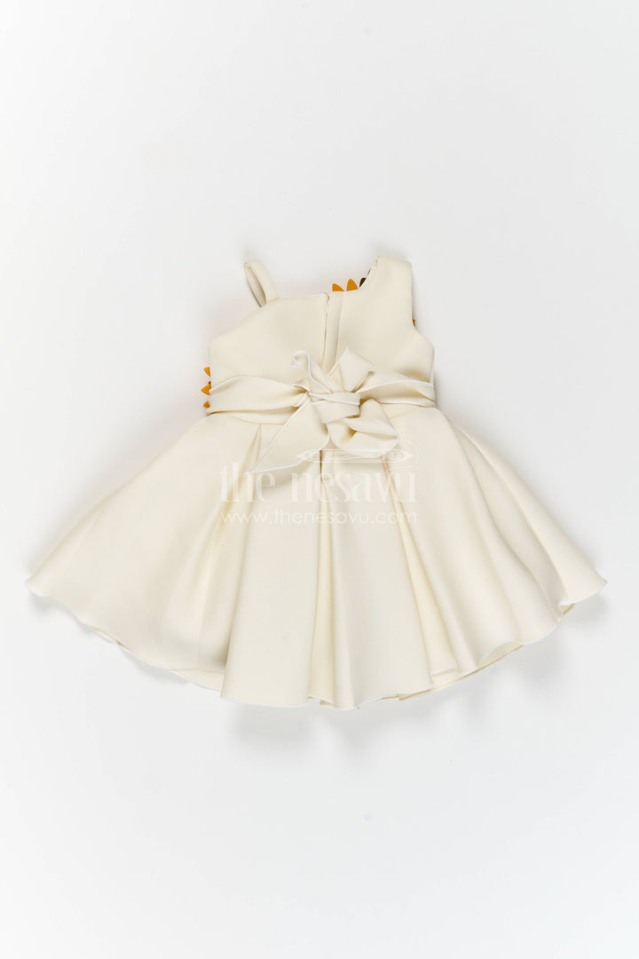 Girls Party Frock in White with Floral Detailing