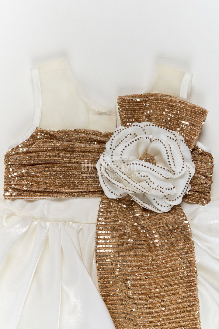 Girls White Bronze Bow Satin Party Frock