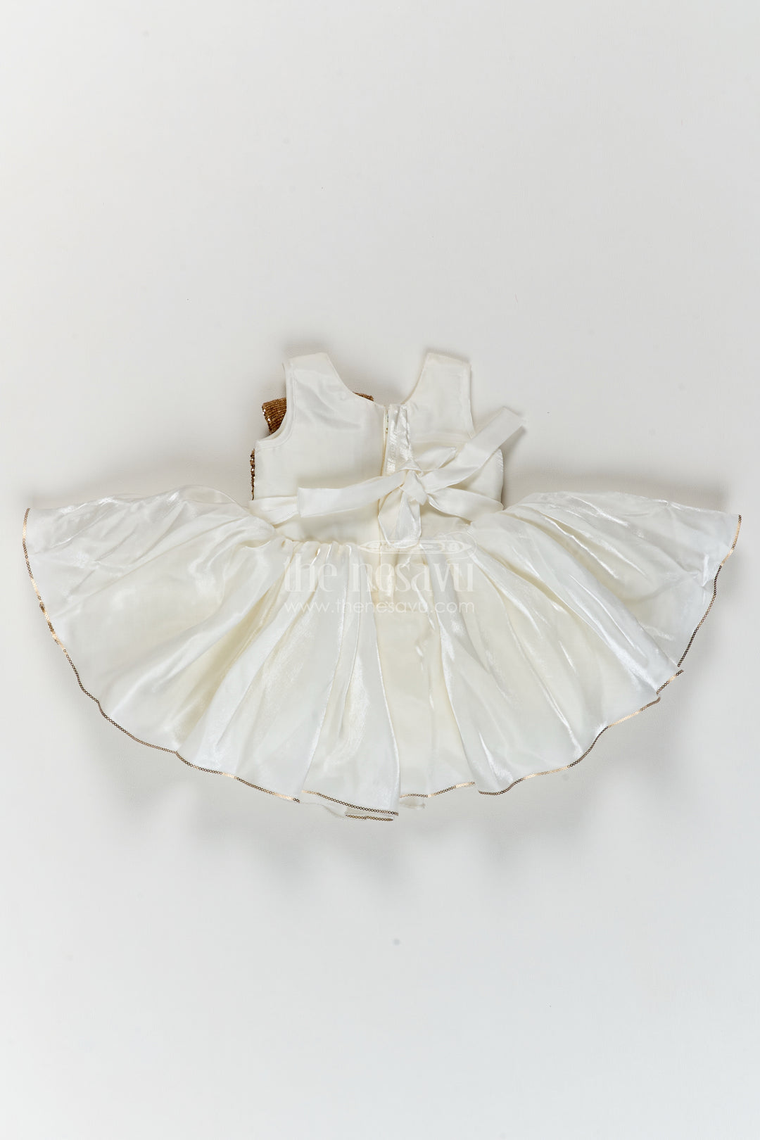 Girls White Bronze Bow Satin Party Frock