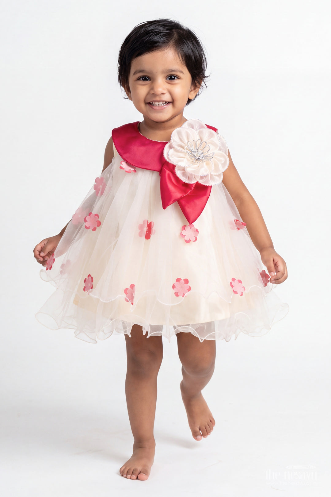 Girls Floral Applique Frock for Birthdays and Garden Party Celebrations