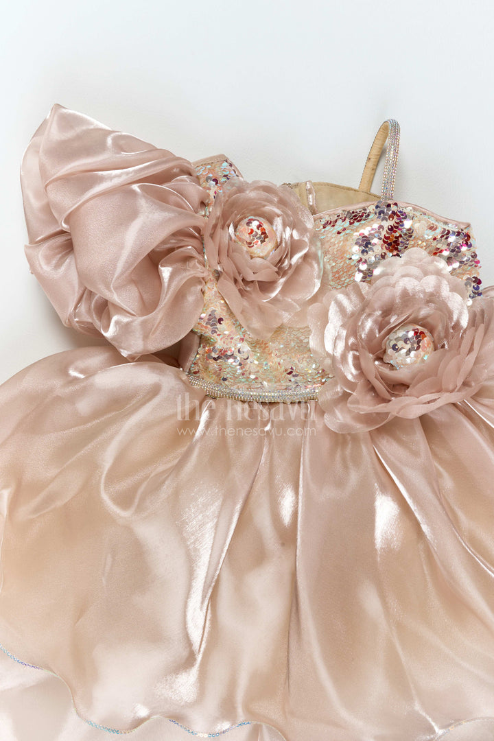 Girls Dramatic Satin Frock for Receptions and Grand Celebrations