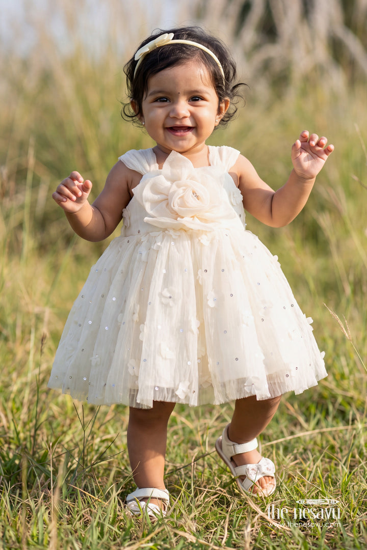 Girls Party Frock in Off White for Special Functions