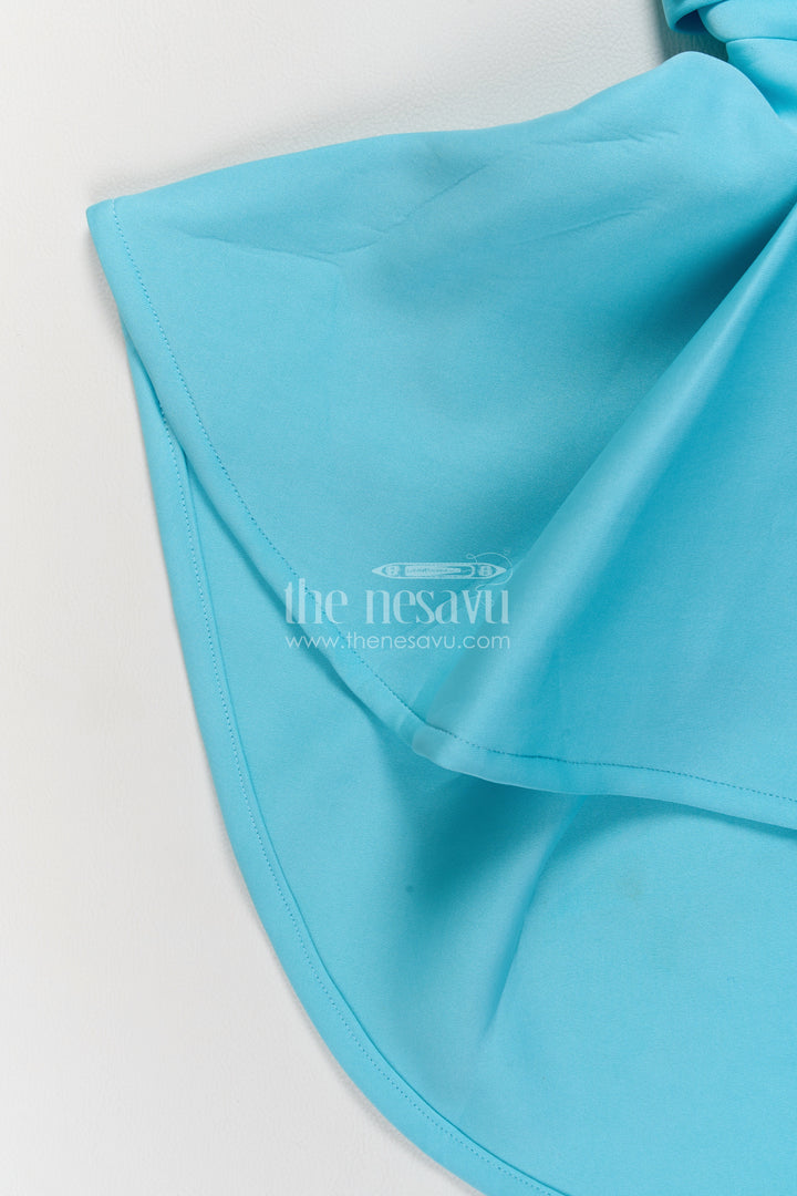 Girls Aqua Scuba Party Frock with Pearl Style Bow and Layered Hem