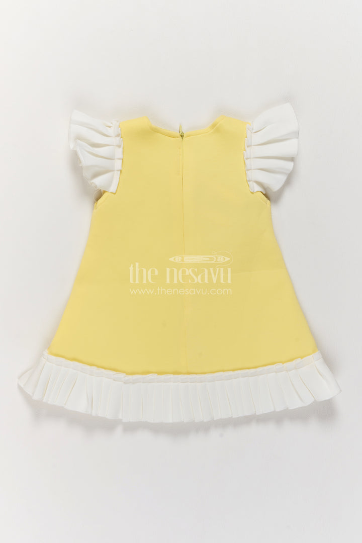 Girls Yellow Scuba Party Frock with Rainbow Patches and White Frills