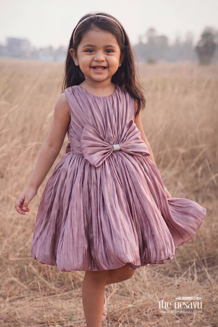 Girls Party Frock in Brown with Woven Texture