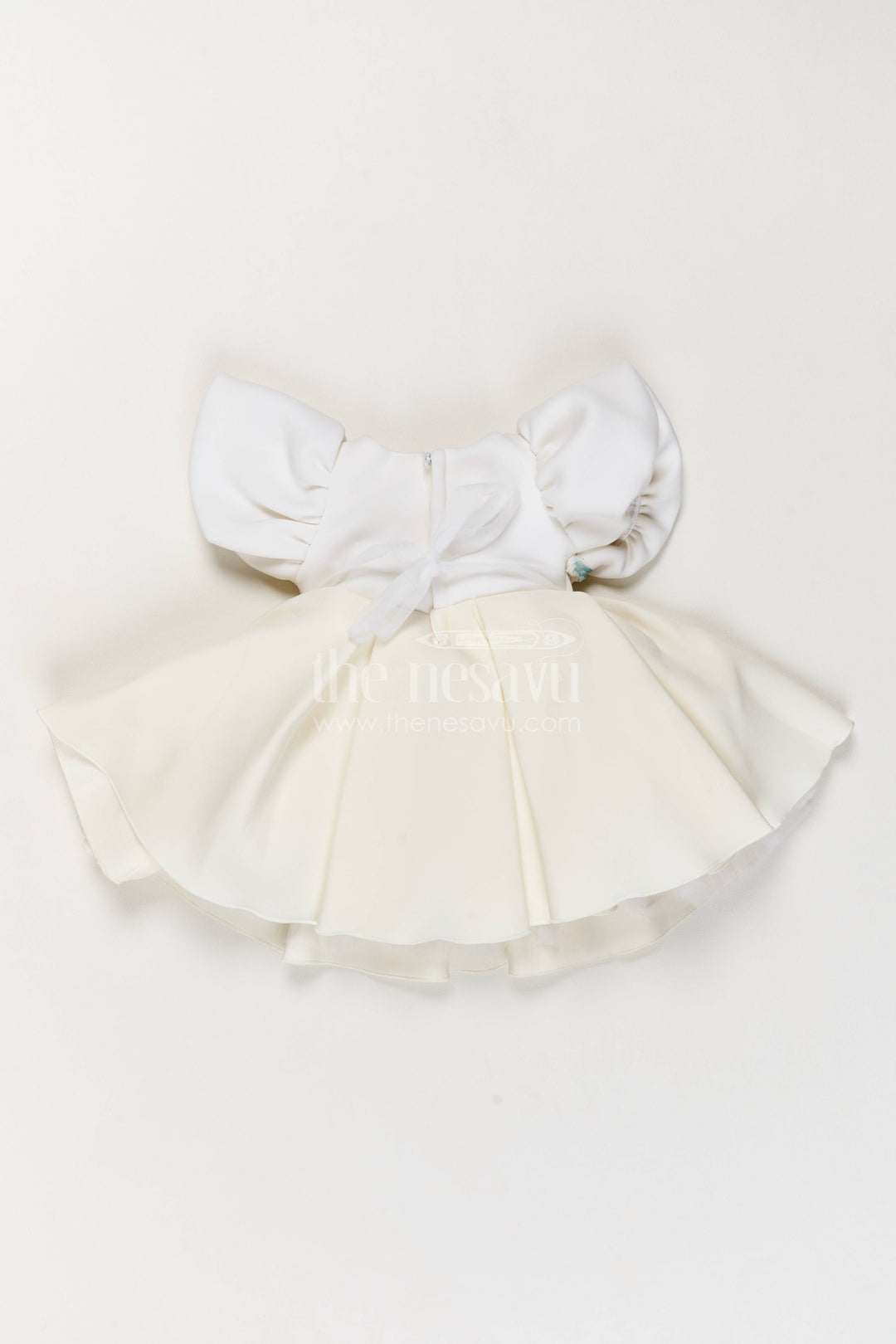 Girls Party Frock in Off White with Floral Detailing