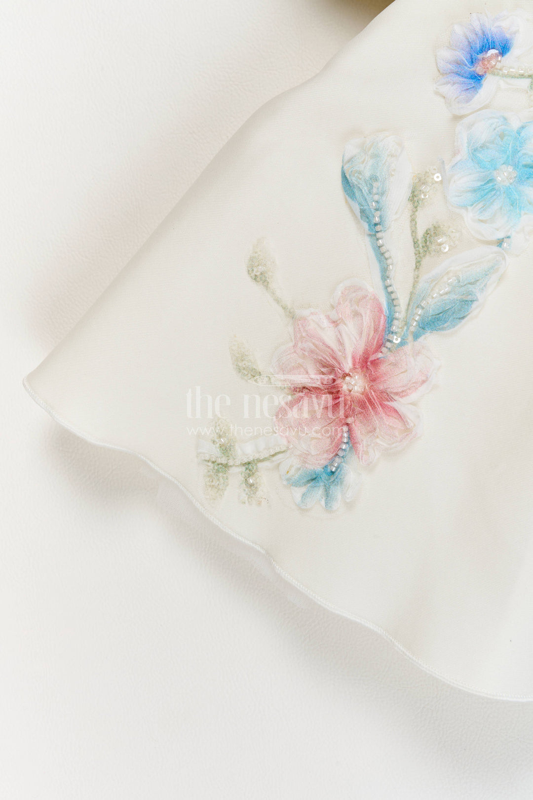 Girls Party Frock in Off White with Floral Detailing