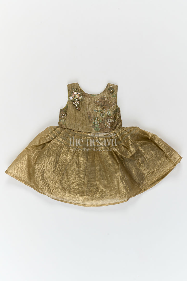 Girls Chinnon Chiffon Party Frock in Sage Green with Floral Yoke