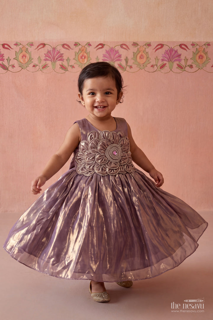 Girls Party Frock in Purple with Sequin Work